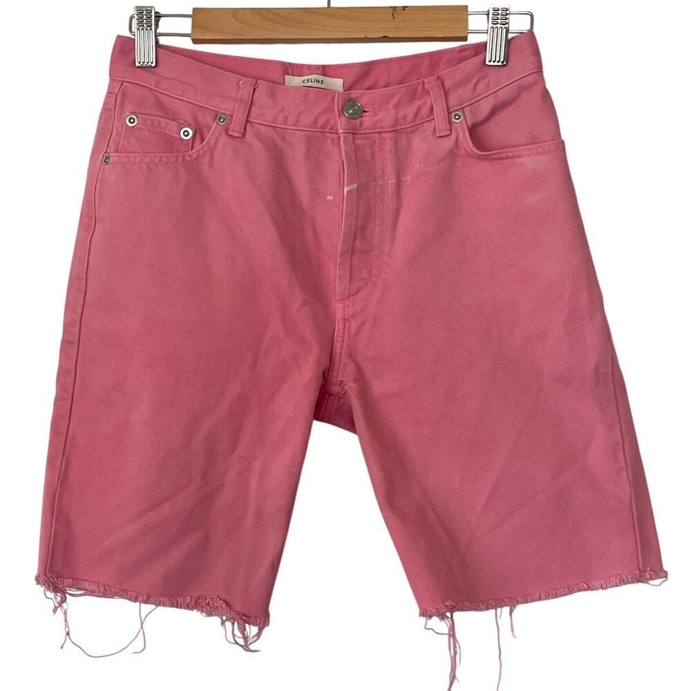 Celine 100% Cotton Button Fly Pink Denim Cut Off Bermuda Shorts • Size 36 / US 4